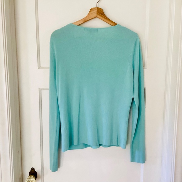 August Silk Rayon Blend Micro Rib Cardigan Women’s L Light Blue Feminine Preppy - Picture 11 of 13
